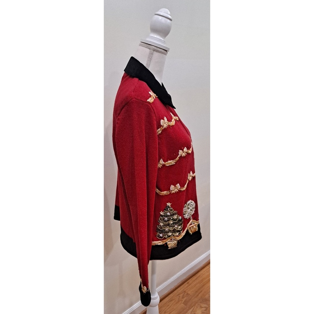 M Vintage Cardigan Sweater Tiara International 2004 Christmas Trees And Topiarys - Picture 4 of 8